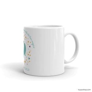 Taza para regalo de comunión. Green unicornio.