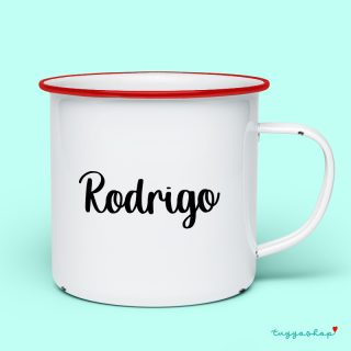 Taza retro metálica. Personalizada. Nombre individual. Detalles de boda