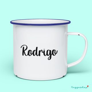 Taza retro metálica. Personalizada. Nombre individual. Detalles de boda